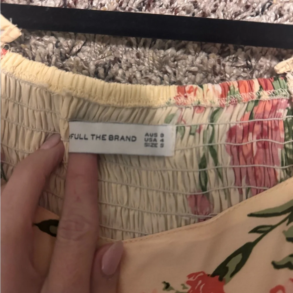 Faithfull the Brand Floral Puff Sleeve Dress in Butter Yellow & Pink - Picture 4 of 4